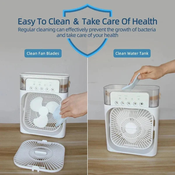 Portable Air Conditioner Fan Usb Electric Fan With Led Night Light, Fine Mist Water, And Humidifier Function