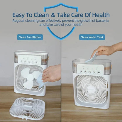 Portable Air Conditioner Fan Usb Electric Fan With Led Night Light, Fine Mist Water, And Humidifier Function