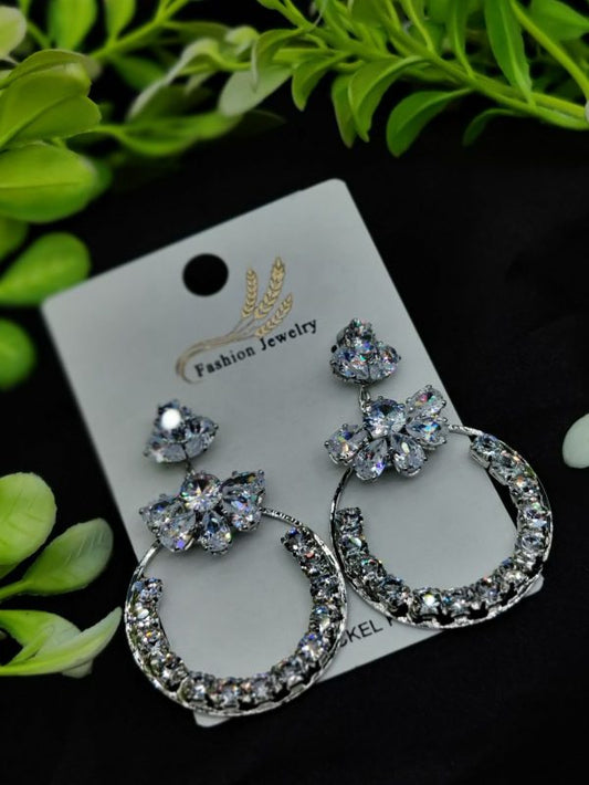 Imported Elegant Earrings  In Multiple Design | Floral Hoop, Floral Crystal